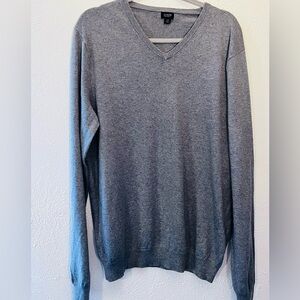 J Crew  Mens  L Gray V Neck Long Sleeve Cotton Cashmere Blend Sweater Preppy